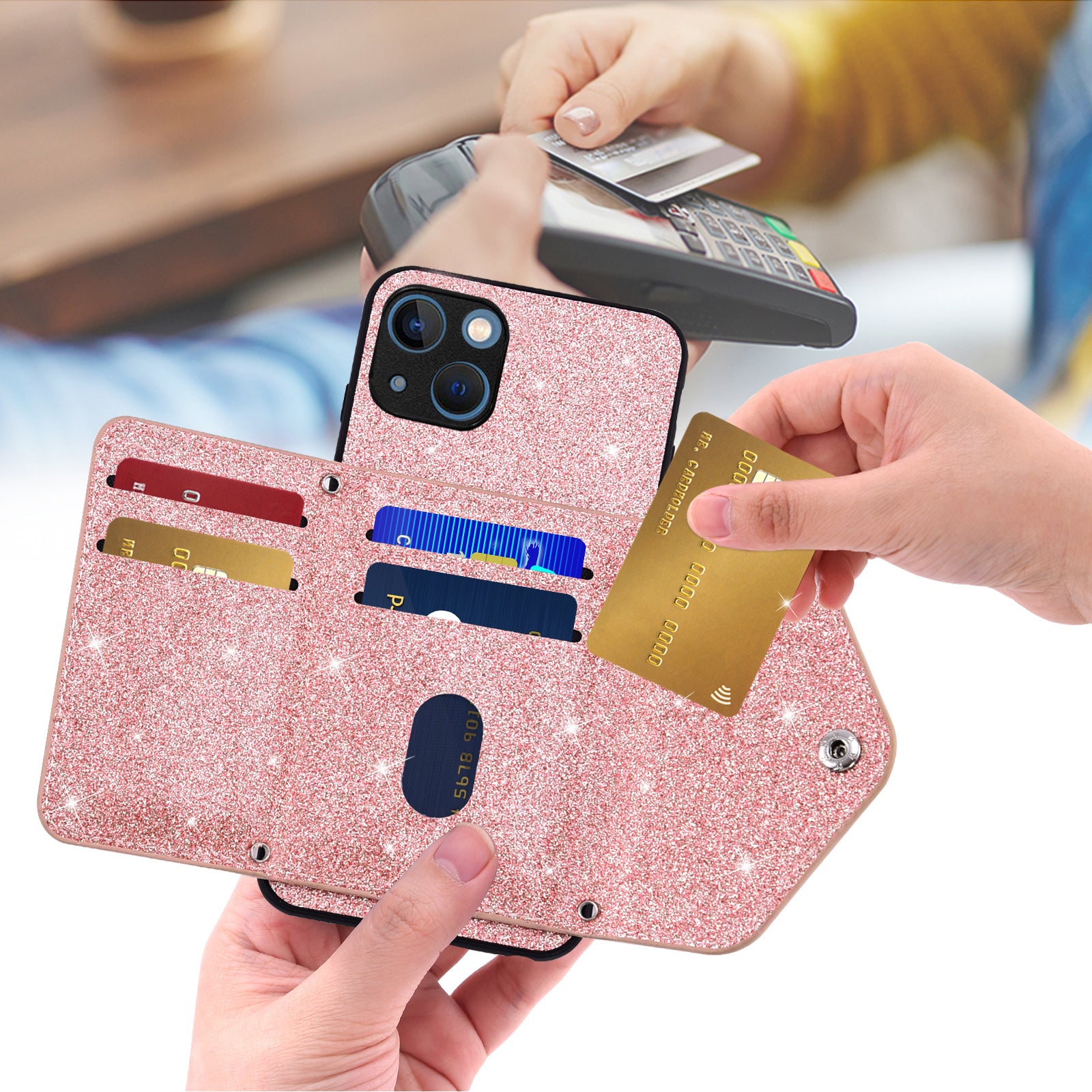 Til iPhone 13 6,1 tommer PU-læder TPU-etui Trekantkortholder Kickstand telefoncover Til iPhone 13 6,1 tommer PU-læder TPU-etui Trekantkortholder Kickstand telefoncover